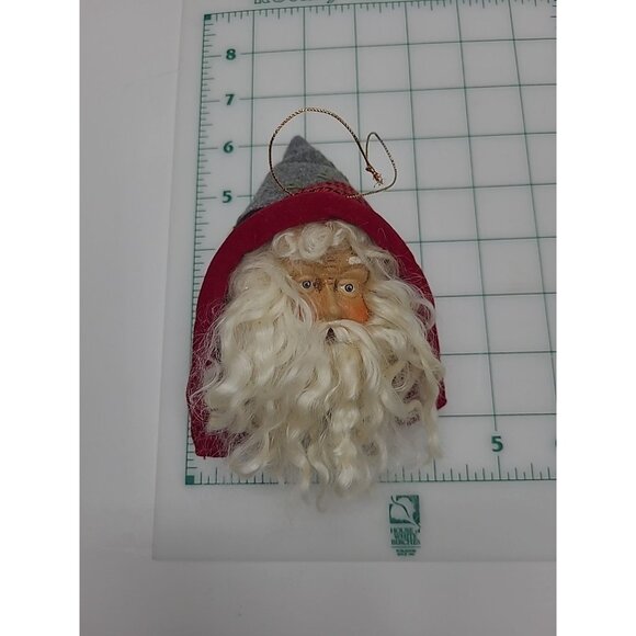 Old World Santa Head Saint Nick Ornament Painted Face Details Patchwork Hood - Picture 4 of 4